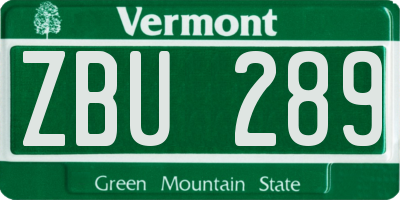 VT license plate ZBU289