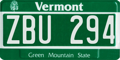VT license plate ZBU294
