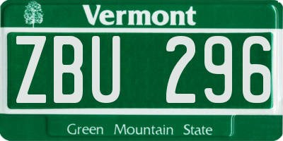VT license plate ZBU296