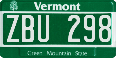 VT license plate ZBU298