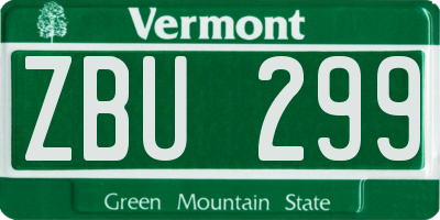 VT license plate ZBU299