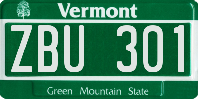 VT license plate ZBU301