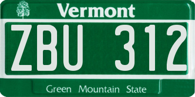 VT license plate ZBU312