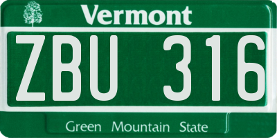 VT license plate ZBU316