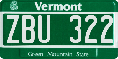 VT license plate ZBU322