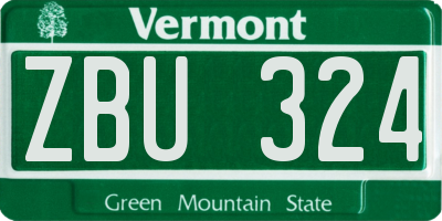 VT license plate ZBU324