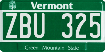 VT license plate ZBU325