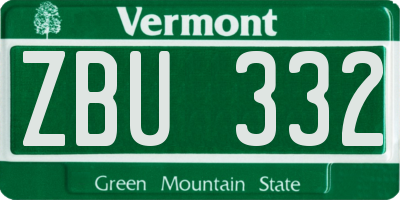 VT license plate ZBU332
