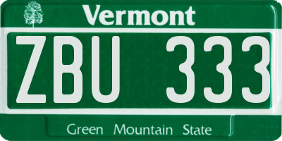 VT license plate ZBU333