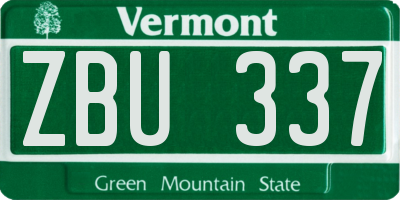 VT license plate ZBU337