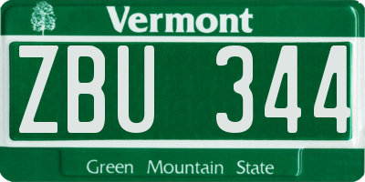 VT license plate ZBU344