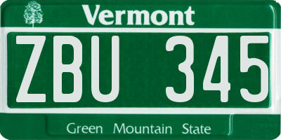 VT license plate ZBU345