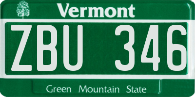 VT license plate ZBU346