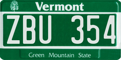 VT license plate ZBU354