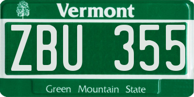 VT license plate ZBU355