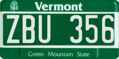 VT license plate ZBU356