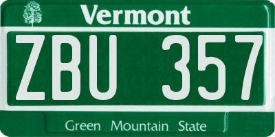 VT license plate ZBU357