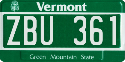 VT license plate ZBU361