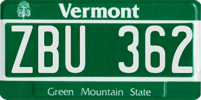 VT license plate ZBU362