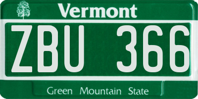 VT license plate ZBU366