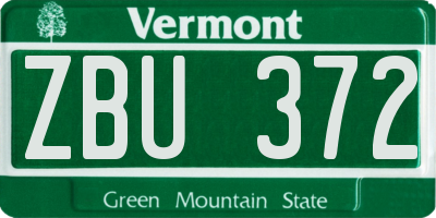VT license plate ZBU372