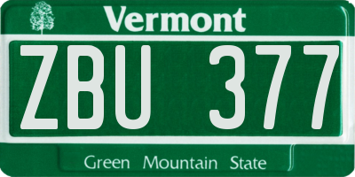 VT license plate ZBU377