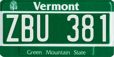 VT license plate ZBU381