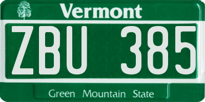 VT license plate ZBU385