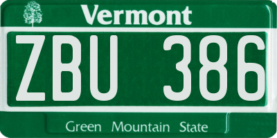 VT license plate ZBU386