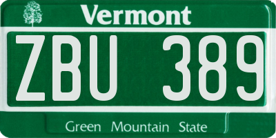 VT license plate ZBU389
