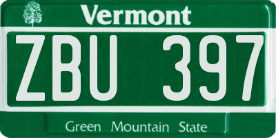 VT license plate ZBU397