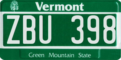 VT license plate ZBU398