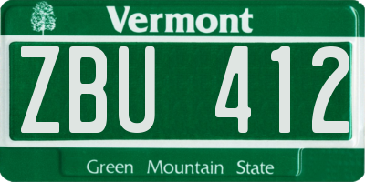 VT license plate ZBU412