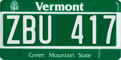 VT license plate ZBU417