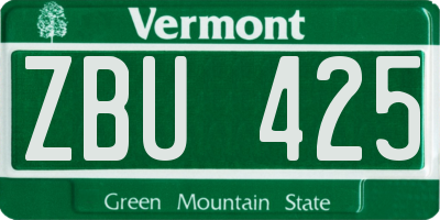 VT license plate ZBU425
