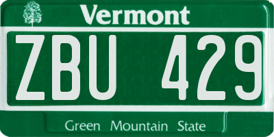 VT license plate ZBU429