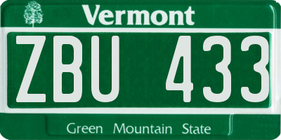 VT license plate ZBU433