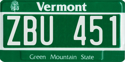 VT license plate ZBU451