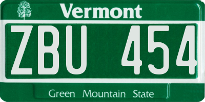 VT license plate ZBU454