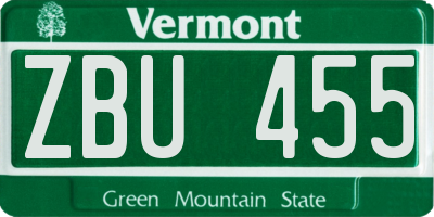 VT license plate ZBU455