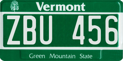 VT license plate ZBU456