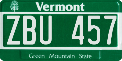 VT license plate ZBU457