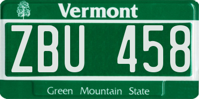 VT license plate ZBU458