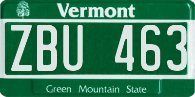 VT license plate ZBU463