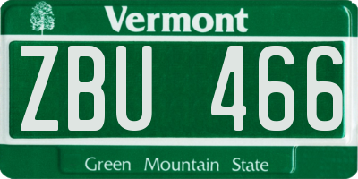 VT license plate ZBU466