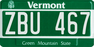 VT license plate ZBU467