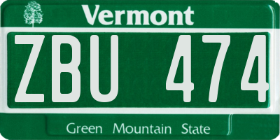VT license plate ZBU474