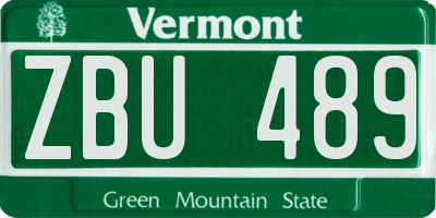 VT license plate ZBU489