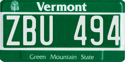 VT license plate ZBU494