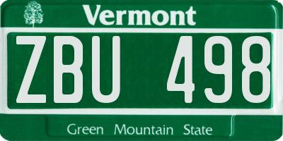 VT license plate ZBU498